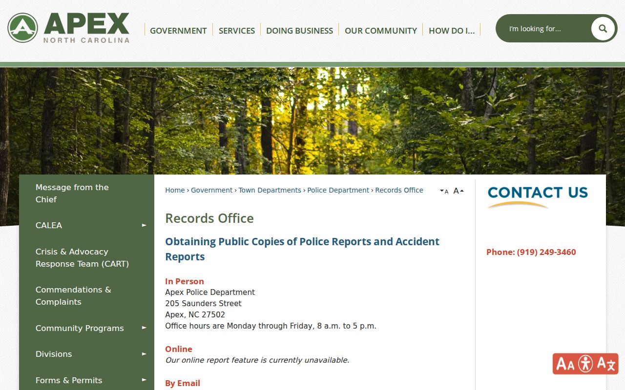 Apex court docket and records boundary between the Apex Records Office and Wake County court file