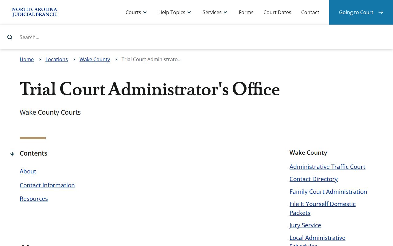 Wake County court dates Trial Court Administration resource