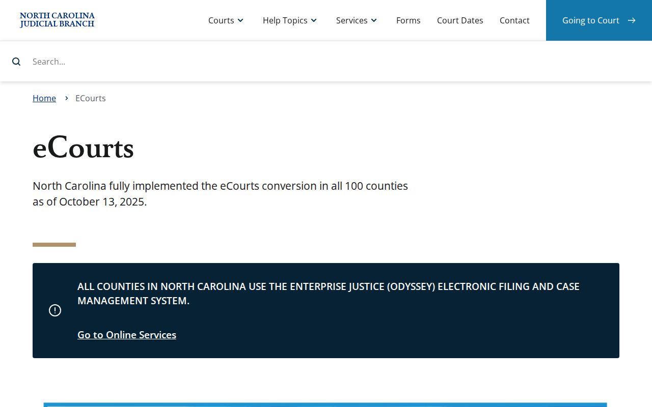 Wake County court docket access through North Carolina eCourts