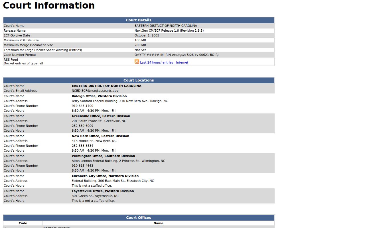 Wake County court docket compared with federal CM ECF access